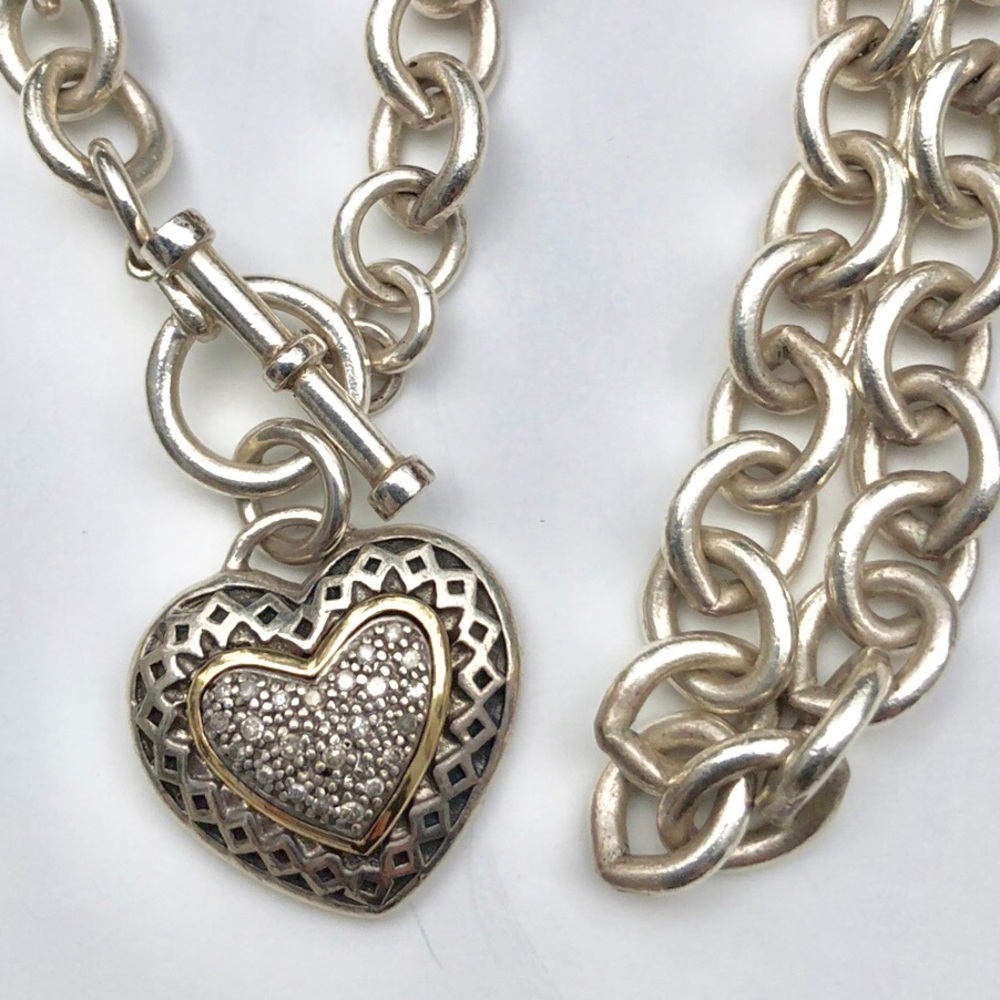 Sterling Silver Toggle Necklace with Heart Charm